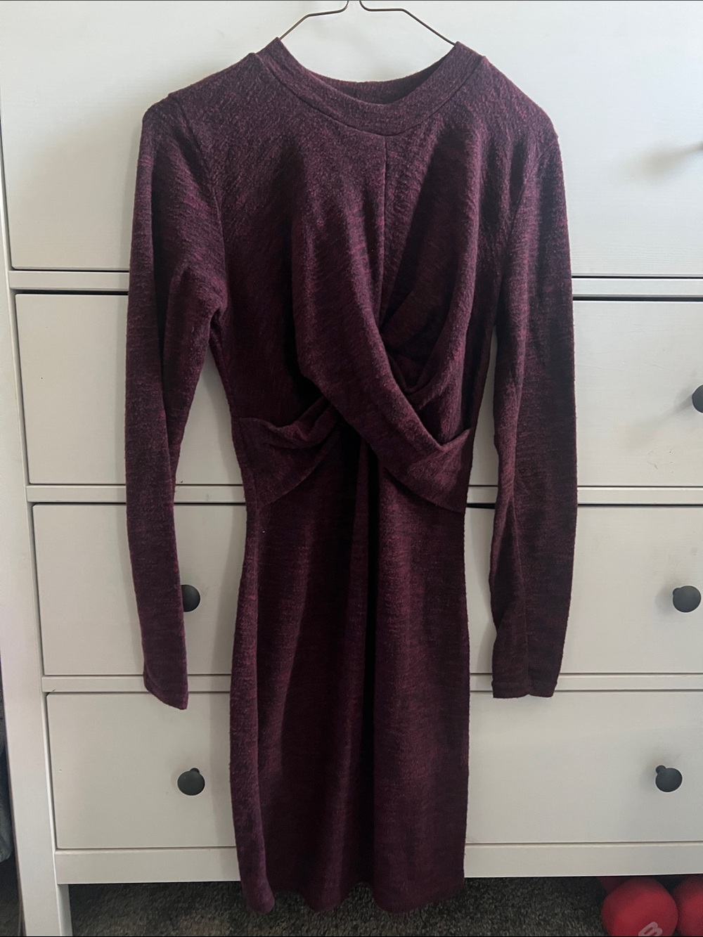 btween Twist-Front Long Sleeve Dress - Plum